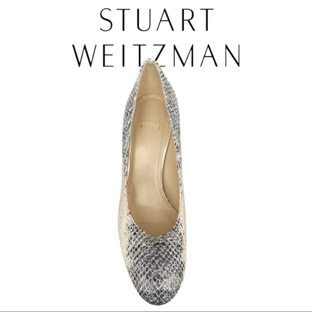 Stuart Weitzman Two Tone Python Embossed Leather Platform Pump 7.5 - Picture 5 of 10